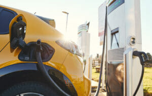 Electric vehicle charging station. Image is used to show EV fire hazards