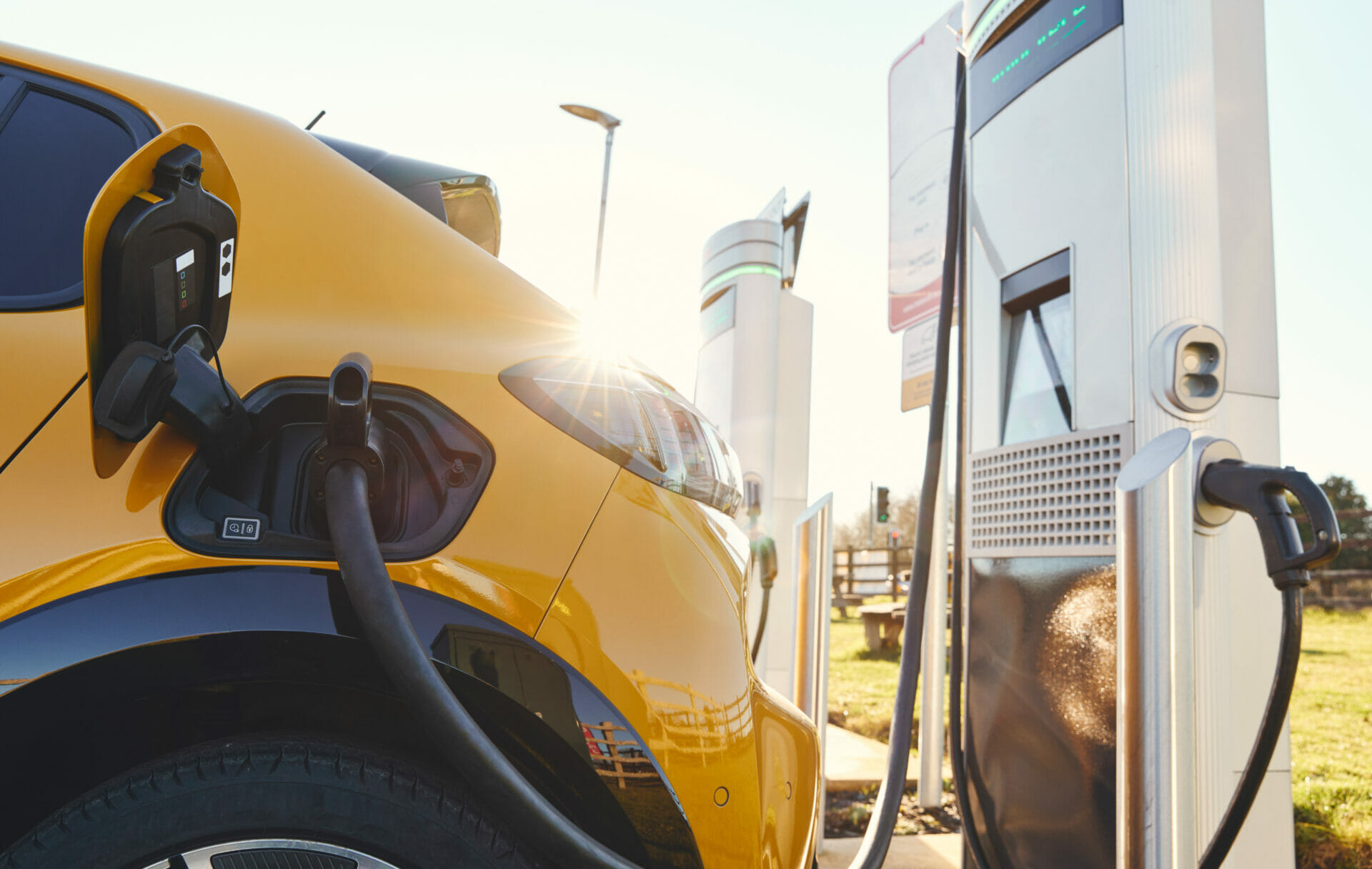 Electric vehicle charging station. Image is used to show EV fire hazards